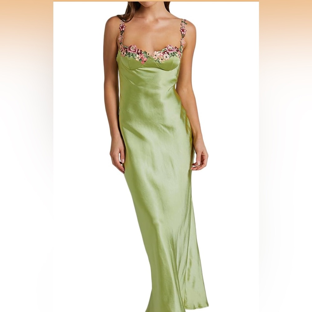 Satin Slip Maxi Dress in Light Green